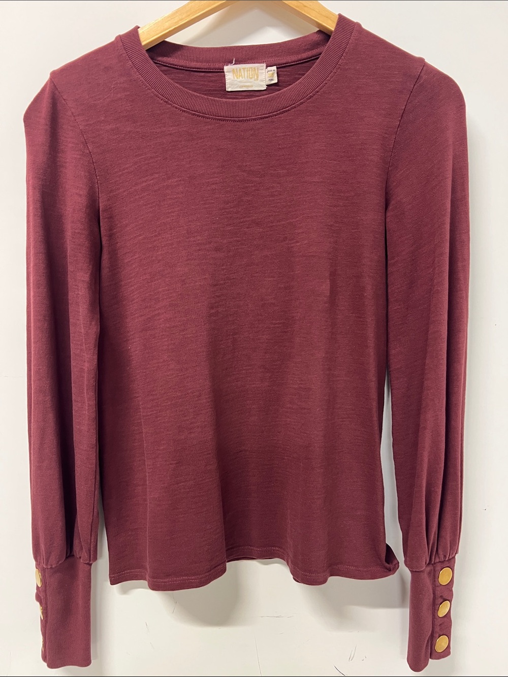 Nation LTD Johnnie Rust Colored Long Sleeve Gold Snap Cuff TShirt Top XS